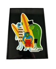 Shag Josh Agle Framed Sticker Skelton Zombie Frankenstein Surfers Surf Board