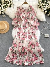 Spring Summer Runway Pink Rose Flower Dress Women's Gorgeous  XL SIZE SALE!
