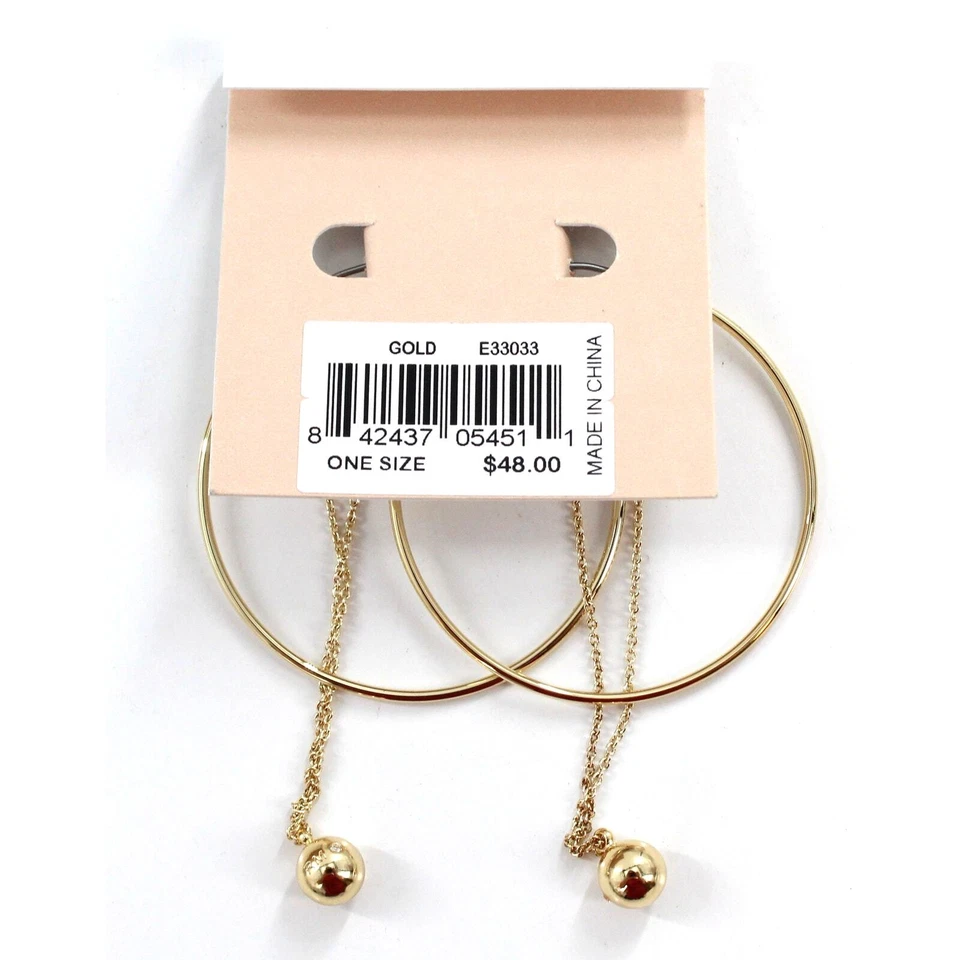Rebecca Minkoff Gold Hoop & Chain Ball Dangle Earrings $48 Tags #RM333 - Image 3 of 3