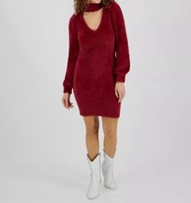 Guess Women's Red Metallic Turtleneck Sweater Dress Size L