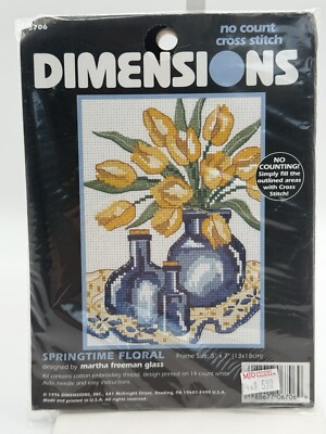 Dimensions Martha Glass's Springtime Floral #6706 5x7 No Count Cross Stitch NEW