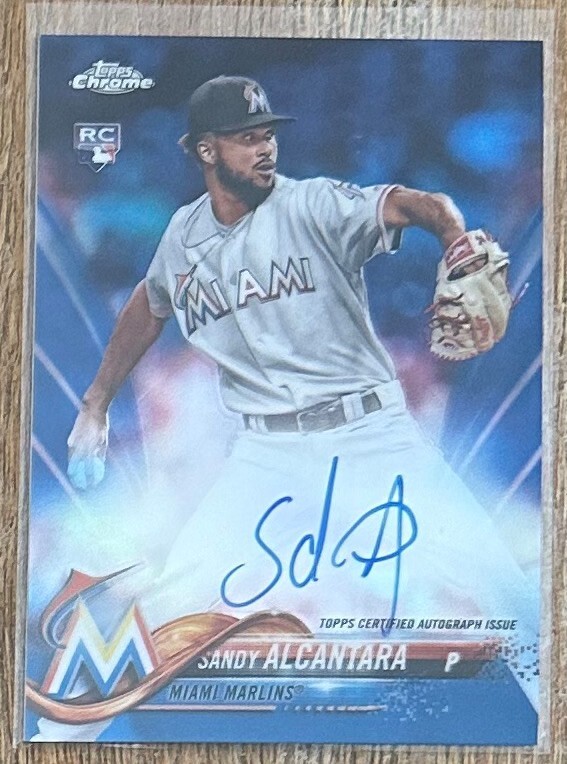 2018 Topps Chrome Sandy Alcantara #RA-SA True Blue #34/150 Rookie RC Card Auto