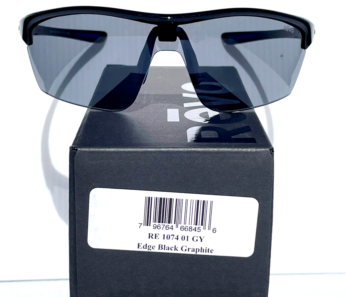 NEW REVO EDGE Shiny Black POLARIZED Graphite Grey Lens Sunglass RE