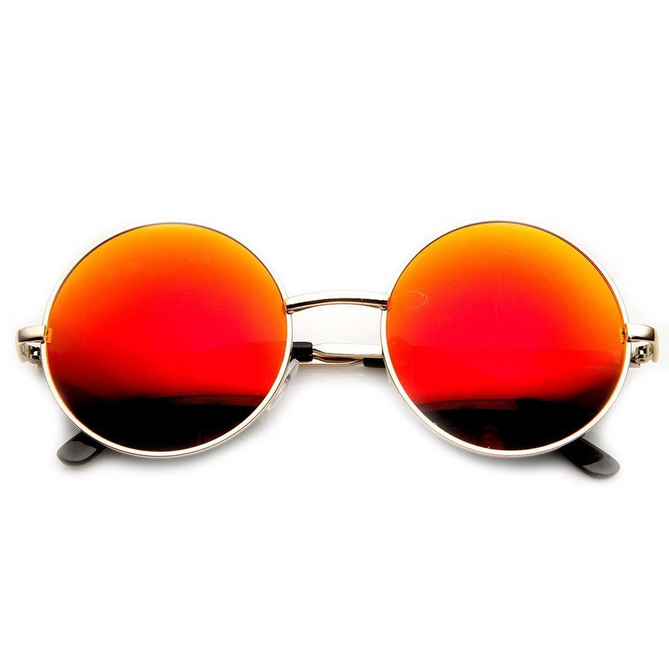 ZeroUV - среднего размера металлический Леннон стиль вспышки зеркало круглые солнцезащитные очки (золотой огонь) - Изображение 2 из 3