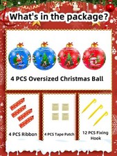 4 PCS 24" Inflatable PVC Christmas Ball Ornaments for Outdoor or Indoor Use