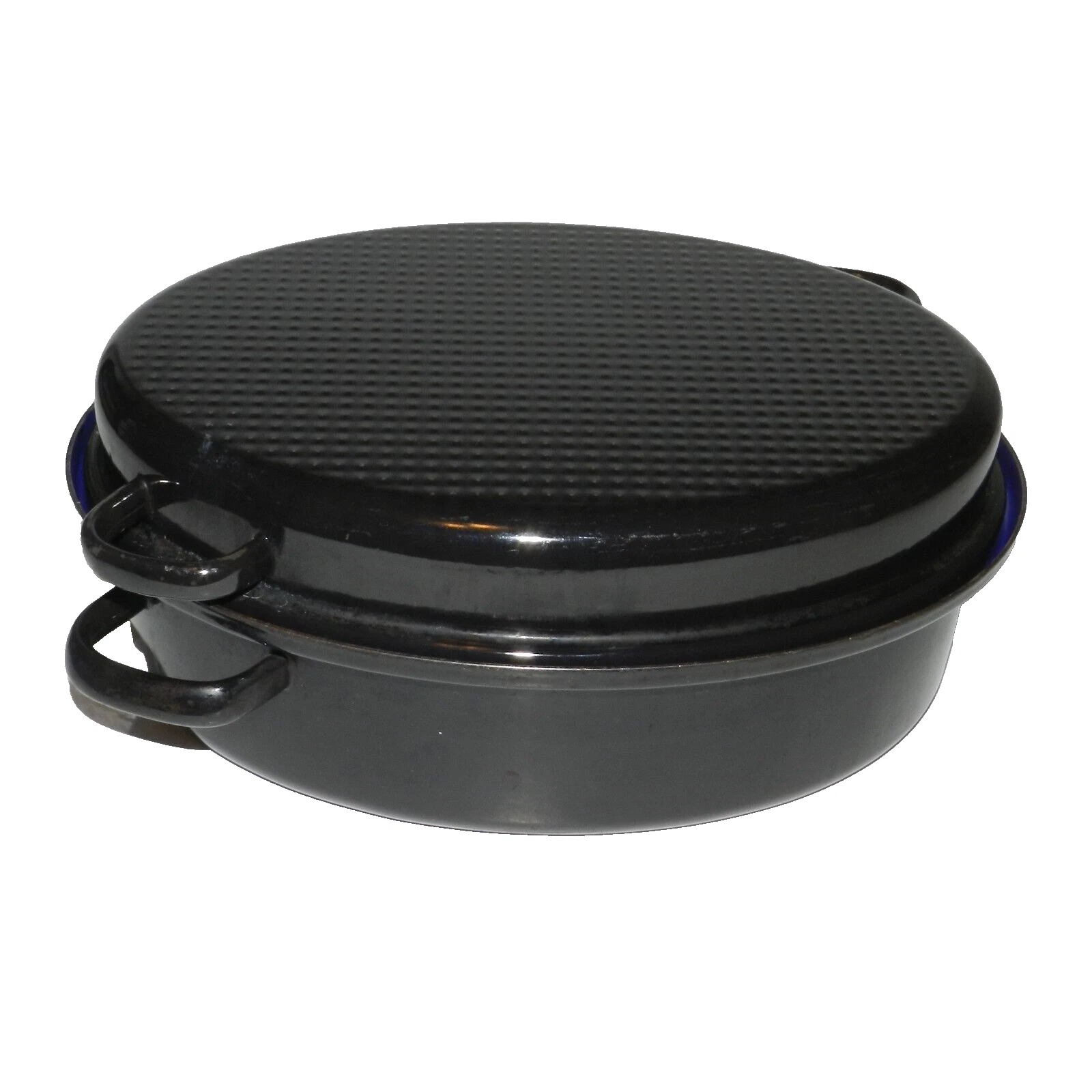 Riess Enamel Roasting Pan Cobalt Blue 15" Black /Blue Very Rare!