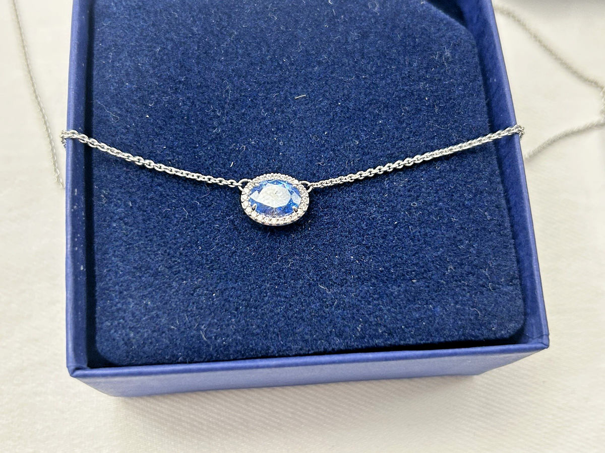 SWAR0VSKI Una Angelic Rhodium Blue Crystal Pave Oval Stone