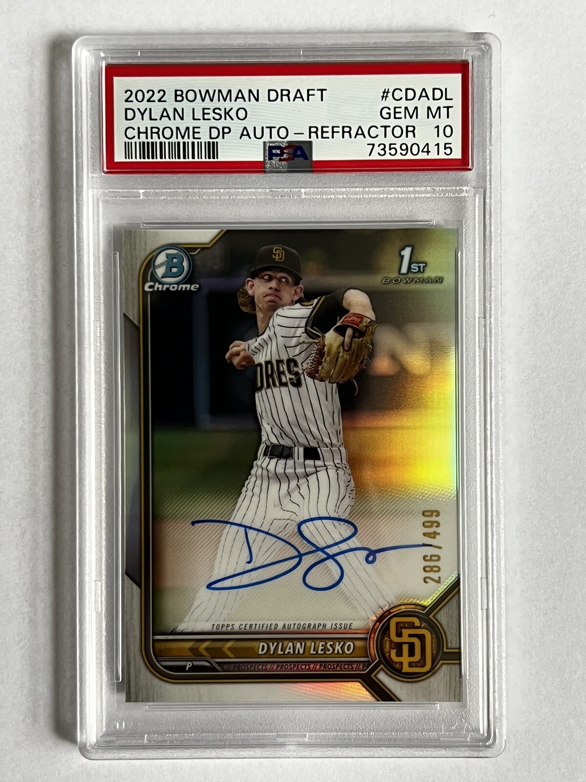 Dylan Lesko 2022 Bowman Chrome Draft 1st Refractor Auto /499 PSA 10 Gem Mint
