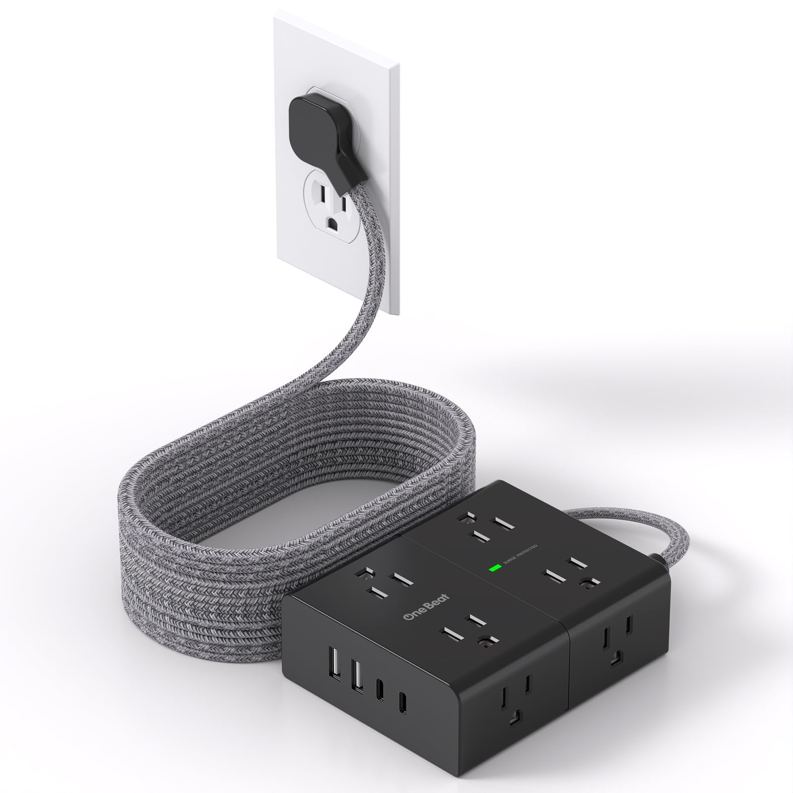 Surge Protector Power Strip 15 Ft Cord Ultra Thin Flat Extension Cord with 8 ...-image