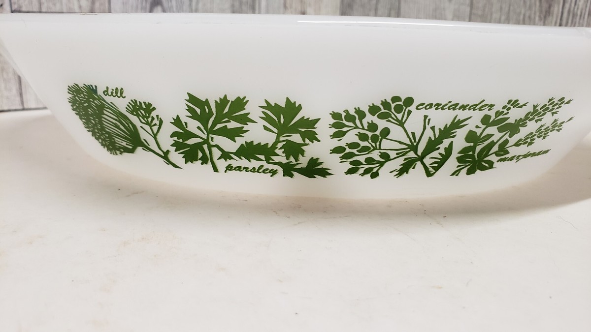 Vintage Glasbake Herb Garden Milk Glass J235 Casserole Dish