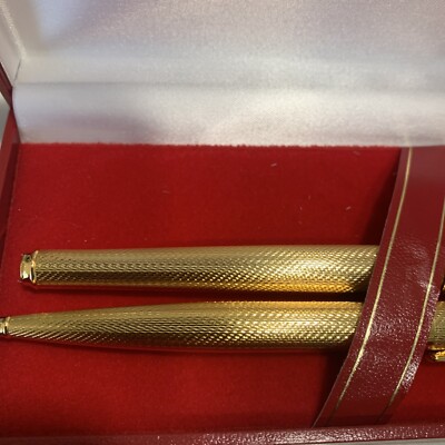 VINTAGE ELYSEE GOLD PLATED BARLEYCORN BALLPOINT PEN- SET GERMANY