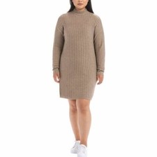 Hilary Radley Ladies' Cowl Neck Ribbed Sweater Dress Heather Taupe Large