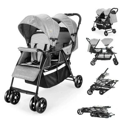 2in1 Zwillingskinderwagen Geschwisterwagen Kinderwagen Buggy Babywagen Klappbar