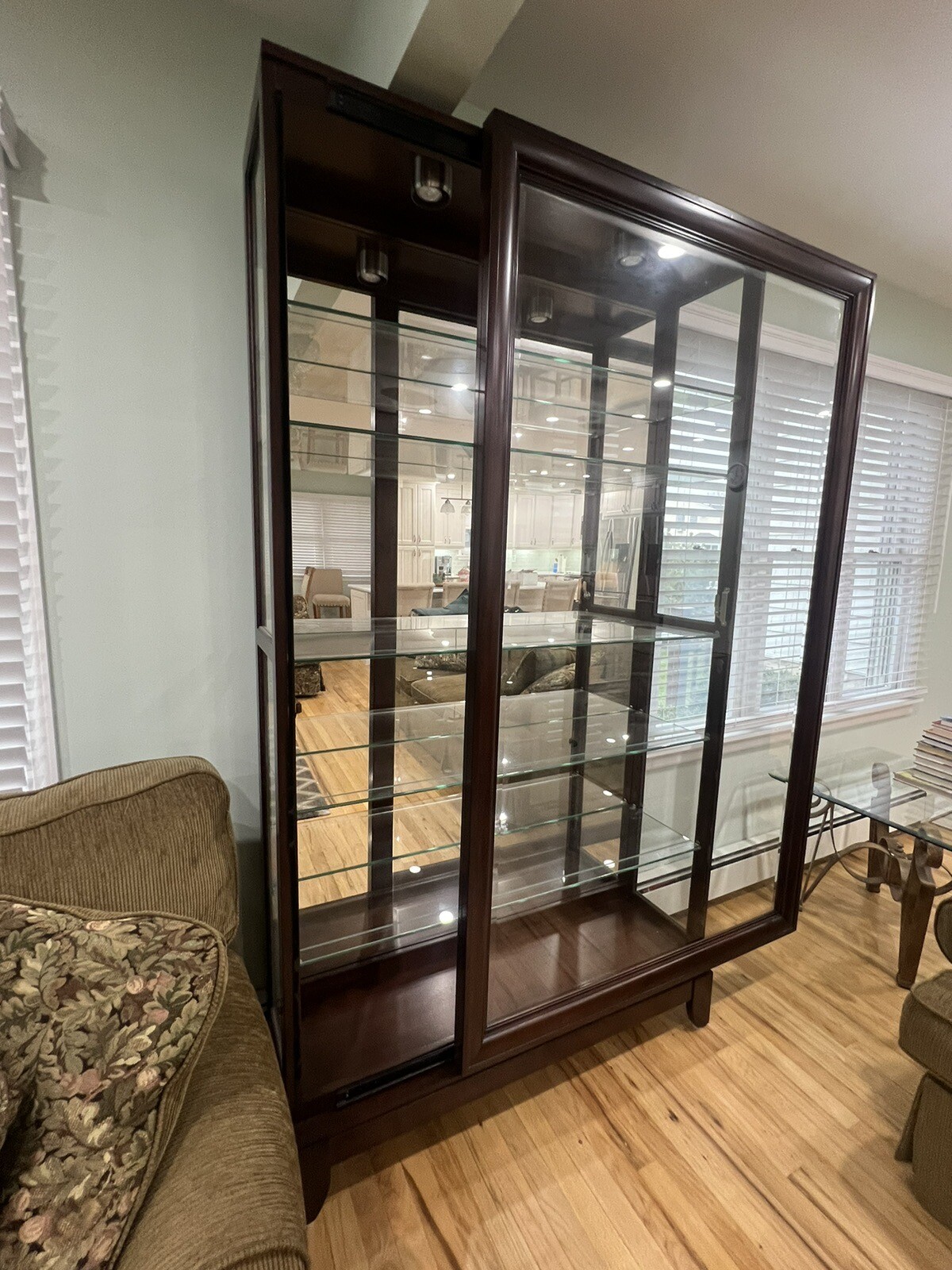 Pulaski Wood Sliding Door Curio in Cherry Chocolate Finish With