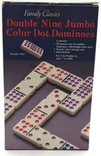 Pressman Dominoes Jumbo Set of 55 Double Nine Colored Dots Vinyl Case LKNW