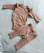 ZARA Baby Girls Pink Ribbed Ruffle Bodysuit & Leggings Set 0-3 Months