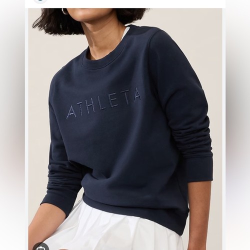 Athleta Logo Fleece Crewneck Sweatshirt Black Size Medium