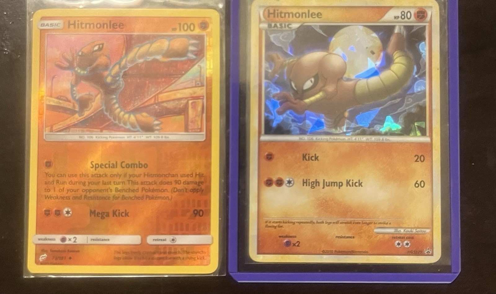 Pokémon HITMONLEE HGSS25 CRACKED ICE HOLO PROMO 2010 & 73/181 Sm Team Up 2019REV