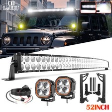 52 Curved Led Light Bar 2-color Pods Bracket Kits For Jeep Wrangler Jk 07-18