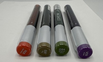 Copic Ink 12ml Refills Pack of 4 Fall Colors Fig, Violet, Vermilion, Gr Olive..