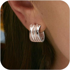 Silber 925 Ohrringe Oval Creolen für Damen, Sterling Silber Creolen Groß Silber