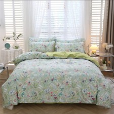 Green Floral Duvet Cover Set Full Size 100 Egyptian Cotton Percale Bedding S...