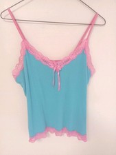Vintage Personal Identity Camisole Teddy Turquoise and Pink Lace Large