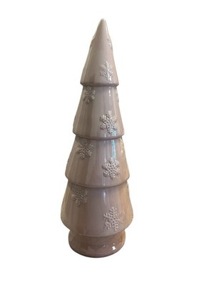 Embossed Snowflake Christmas Tree Figurine 15  Pink Ceramic