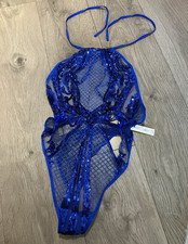 SALE ANN SUMMERS AURORA BLUE Sequin Mesh Honey Luxury Body S 8-10 RRP 30