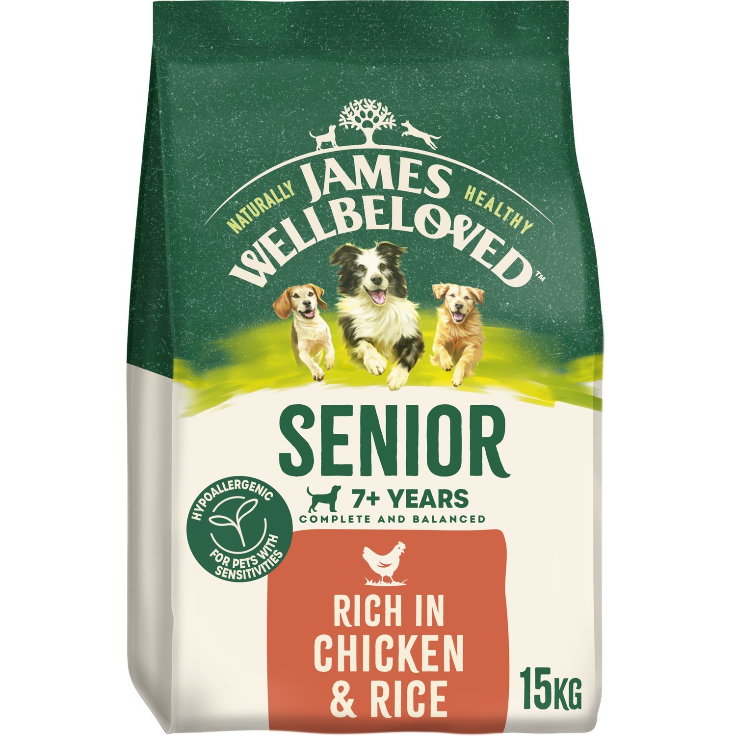 15kg James Wellbeloved 7+ Years Senior Dry Dog Food Chicken & Rice BB-Mar26