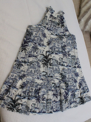 Calypso St Barth  Resort  Dress  Blue and White Toile Halter Bow Tie in Back - L