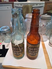 2 EARLY LABELED WESTERN BEER BOTTLES - GOLDEN GLOW BEER  - L.A., S.F. & OAKLAND