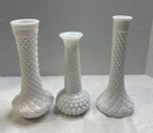 3 Vintage Milk Glass Hobnail Bud Vases