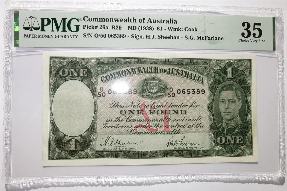 AUSTRALIA Britain 1 pound 1938 PMG 35 VF+ Sheehan & McFarlane George VI #P26a - Image 3 of 4