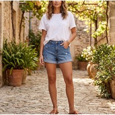 Rewash High Rise Cuffed Shorts Size 26 Distressed Denim Stretchy Ripped NWT