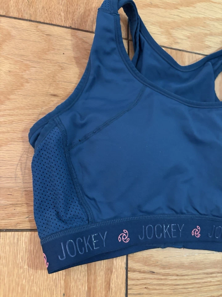 Sujetador deportivo Jockey talla L “Stay Dry” azul y rosa para mujer floral espalda deportiva ajuste de gimnasio Foto 3 de 4
