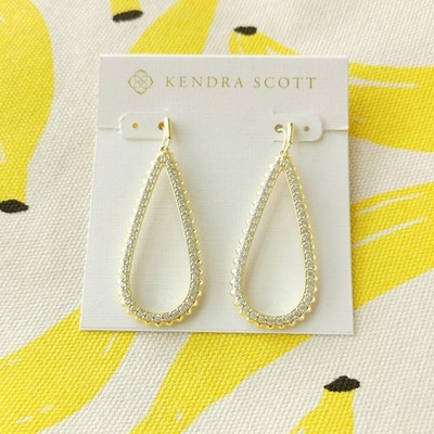 FINAL SALE Kendra Scott Payton Open Frame Earrings - Gold & White Crystal