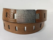 MAISON MARTIN MARGIELA TAN LEATHER CUT OUT DETAIL BELT NUMERIC SILVER BUCKLE 105