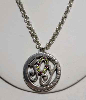 Brighton JOY Silver Green Red Crystal Circle Pendant Necklace, NWOT