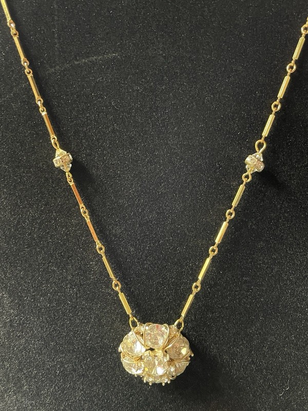 Vtg Unique Rhinestone Pendant Brooch Combo Necklace 18" See Photo & Description