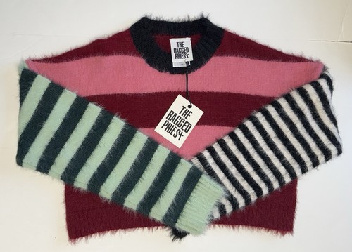NWT Ragged Priest Oversized Sweater Medium Pink Black Multi Color Fuzzy Cropped - Picture 1 of 17
