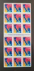 Unfolded Booklet of 18 Statue of Liberty USA 29 Cent Stamps MNH