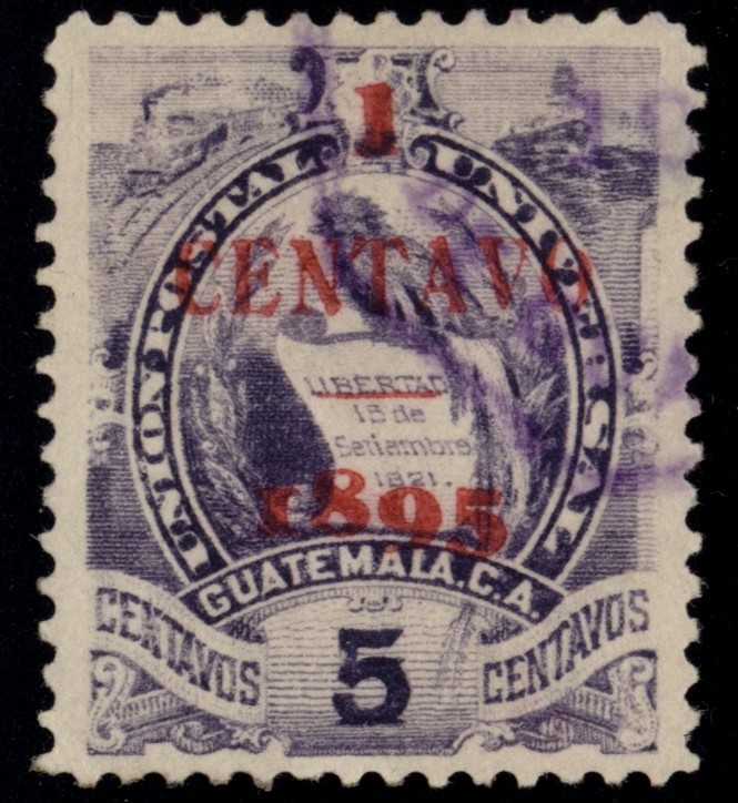 Guatemala #59 Quetzal 1c on 5c Provisional Red Surcharge Latin America 1895 MH