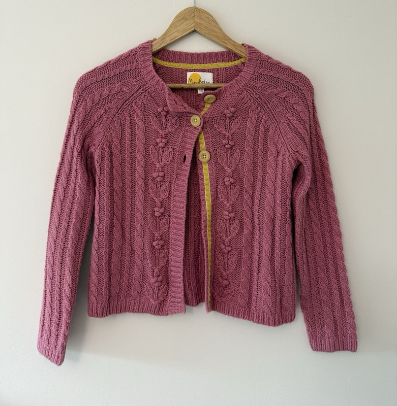 Mini Boden Girls Pink Cable Knit Button-Front Cardigan Sweater 9-10 Years