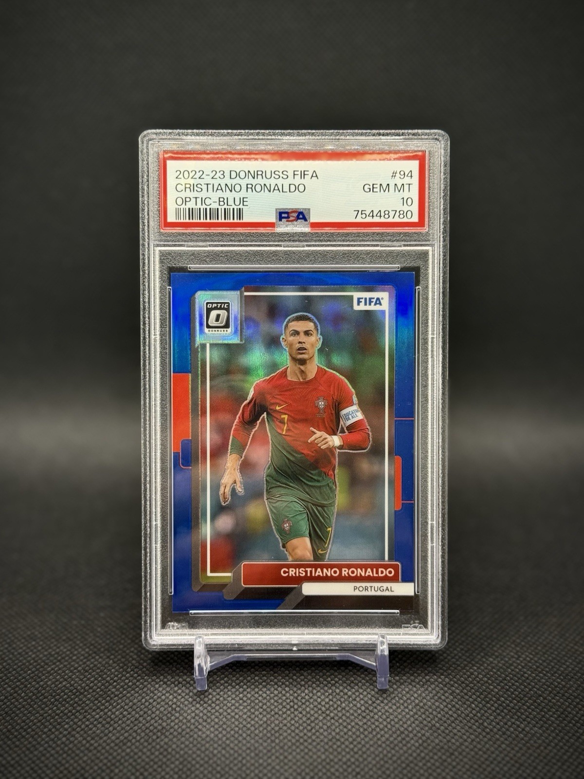 Cristiano Ronaldo 2022 Panini Optic FIFA Blue Prizm /99 SP PSA 10 Portugal