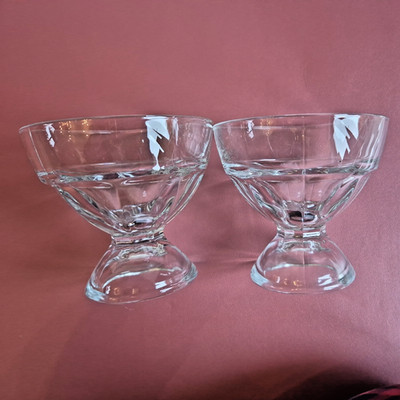 Vintage 2er Set Glas Standfuß Desert Bowls