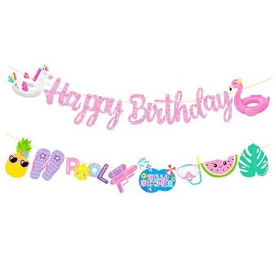 Pool Birthday Party Banners 2Pcs Swimming Pool Party Cutout Banners Glitter
