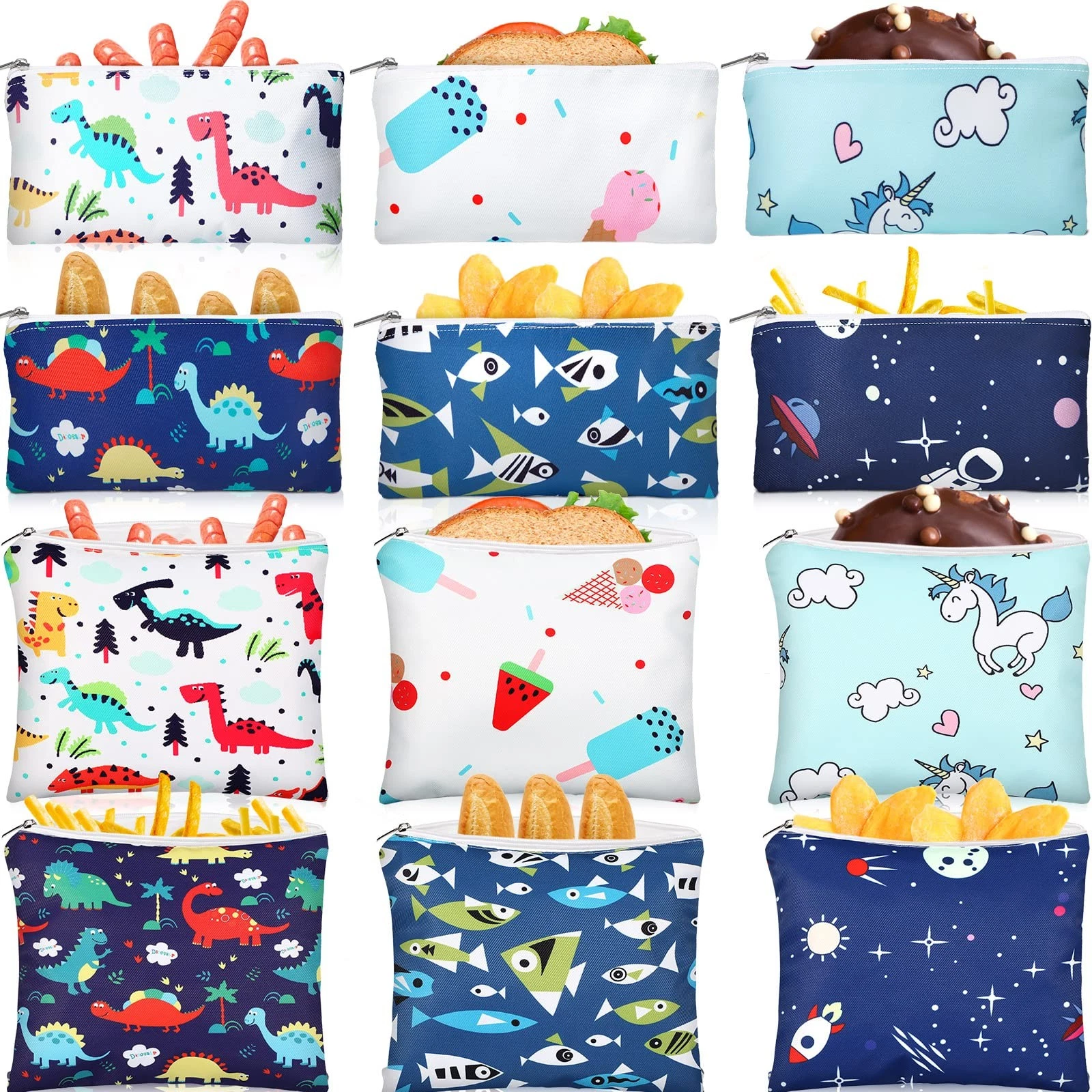 12 Pcs Reusable Sandwich and Snack Bags for Zipper Pouches Washable Silicone ...