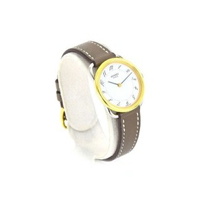 Authentic Hermes Arceau x Gold Plated White Dial Gray Tones Round Quartz