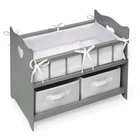 Basket Doll Crib with Storage Baskets and Stick-on Decals for20 inch Dolls -Gray